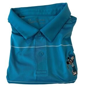 Under Armour Disney Mickey Mouse Golf Polo Shirt 2XL Loose‎ Fit Heat Gear Teal